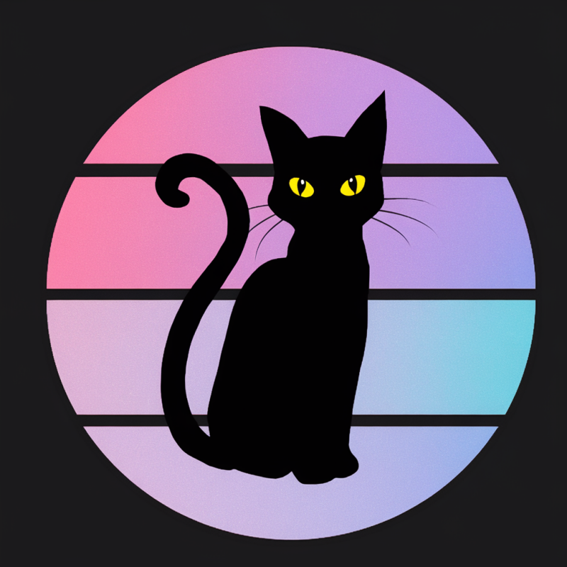 Cat Graphic Black Cotton T-Shirt