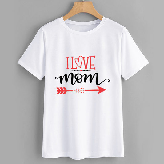 Cotton I Love Mom Graphic Tee Shirt