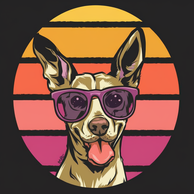 Retro Sunset Dog Graphic Cotton T-Shirt