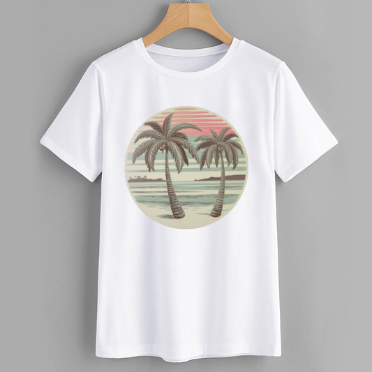 Retro Palm Tree Sunset Cotton T-Shirt
