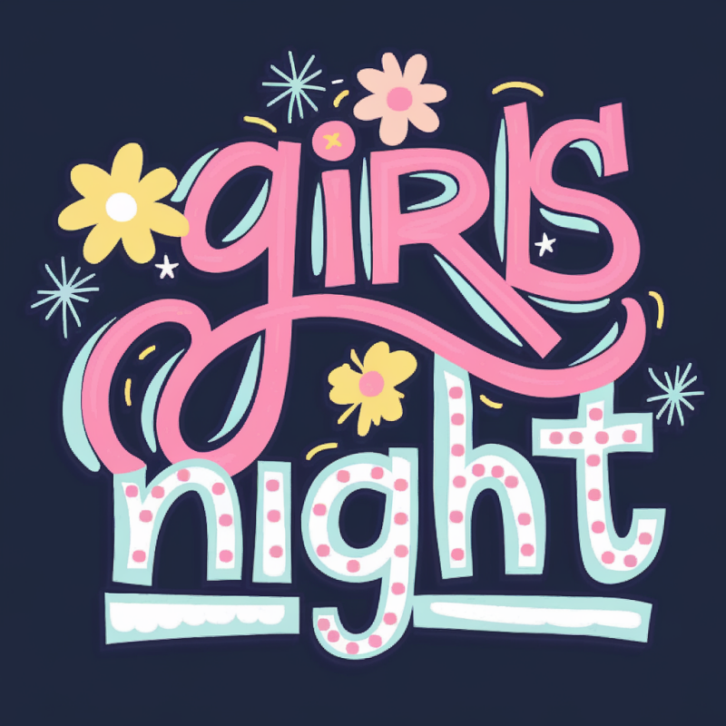 Girls Night Graphic T-Shirt with Flower Design