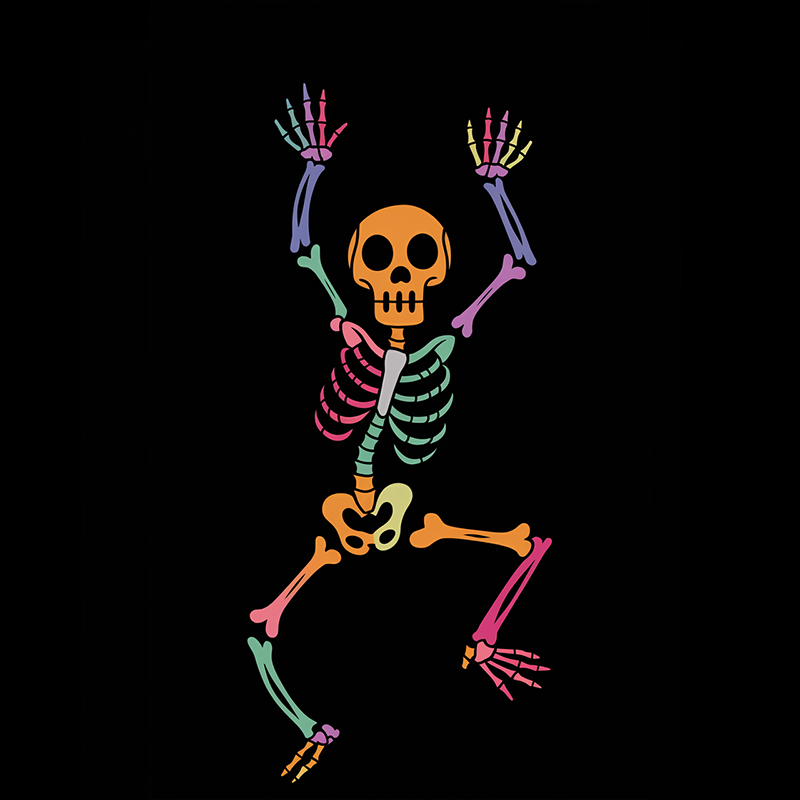 Colorful Skeleton Graphic T-Shirt for Halloween Fun
