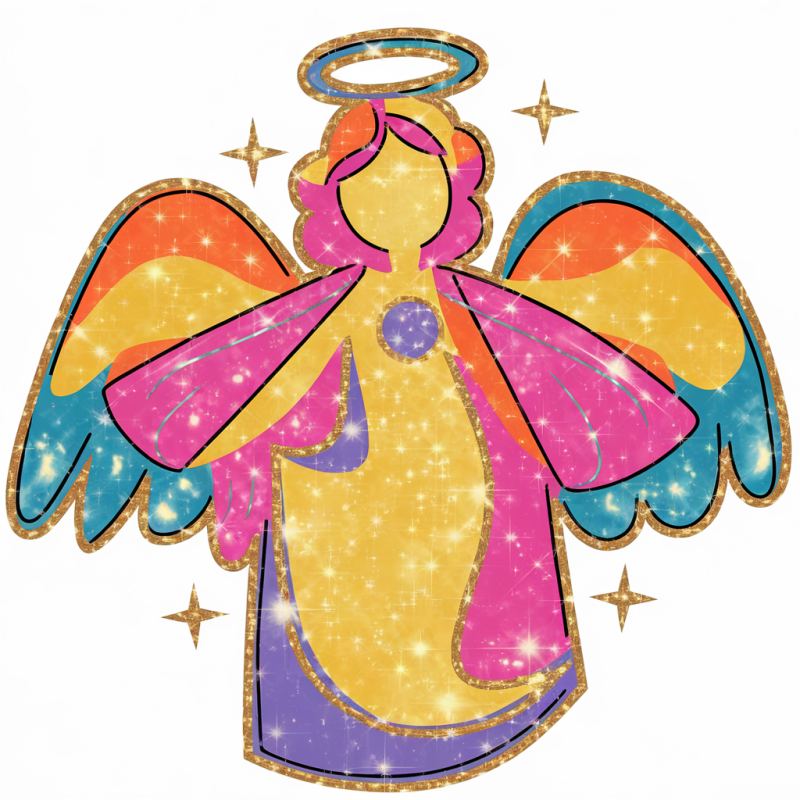 Glitter Angel Rainbow Wings Cotton T-Shirt
