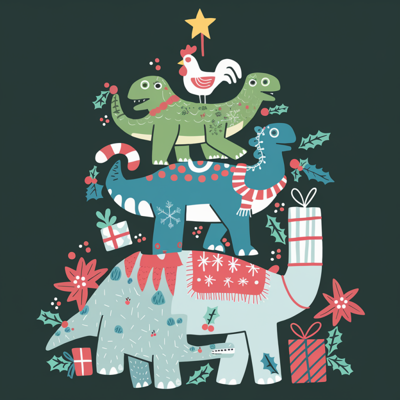 Cute Dinosaur Holiday Graphic T-Shirt