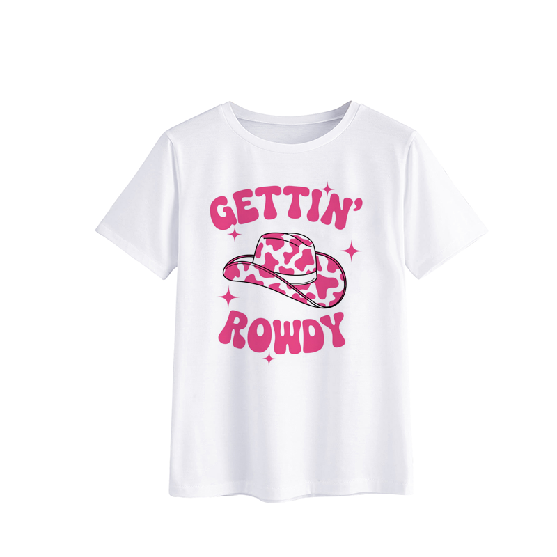 GETTIN' ROWDY Pink Cowboy Hat Graphic T-Shirt