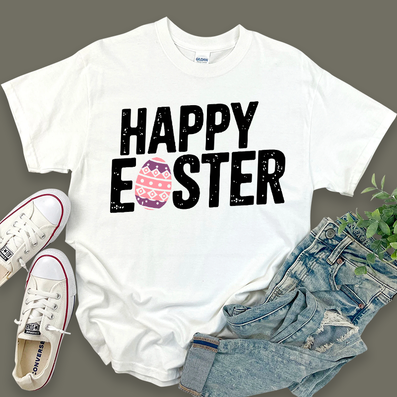 Happy Easter T-shirt with Easter Eggs Pattern