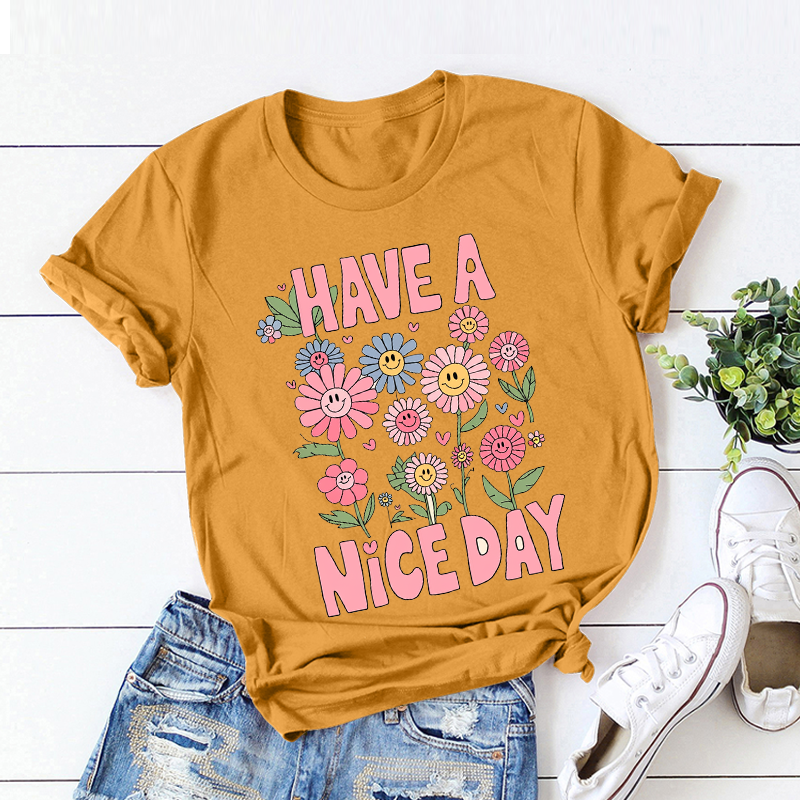 Daisy Pattern 'Have a Nice Day' T-Shirt