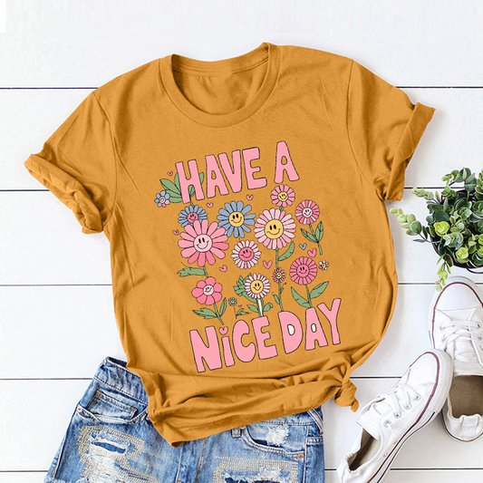 Daisy Pattern 'Have a Nice Day' T-Shirt
