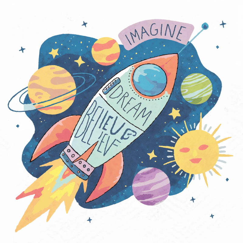 Cosmic Rocket Graphic Cotton T-Shirt