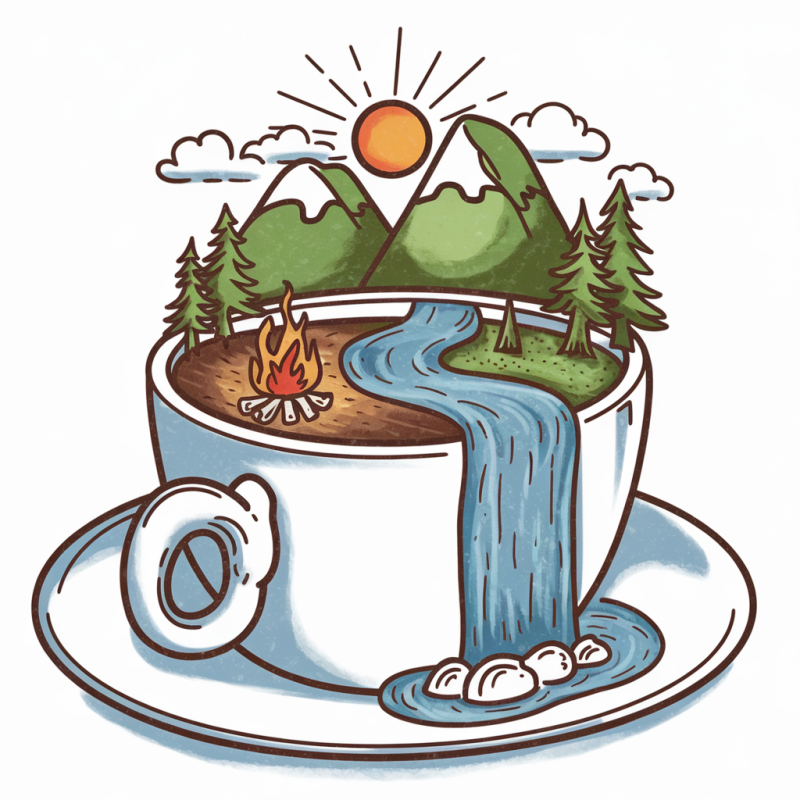 NatureScape Graphic Cotton T-Shirt, Scenic Coffee Cup Design