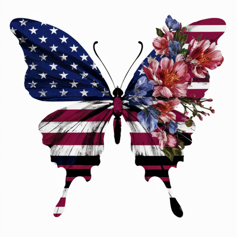 Patriotic Butterfly Floral Graphic T-Shirt