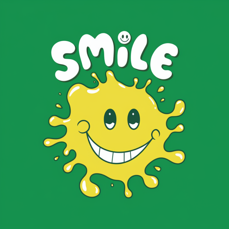Black Smile Graphic T-Shirt with Yellow Sun Design