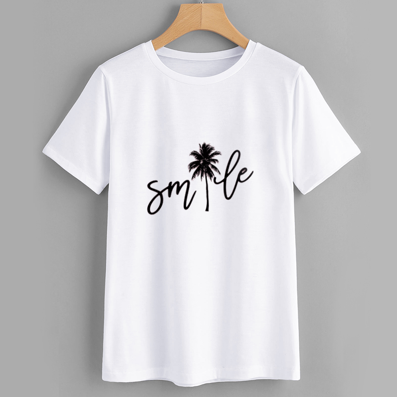Smile Palm Tree Graphic Cotton T-Shirt