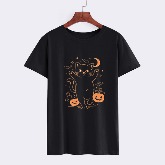 Halloween Black Cat Graphic Tee