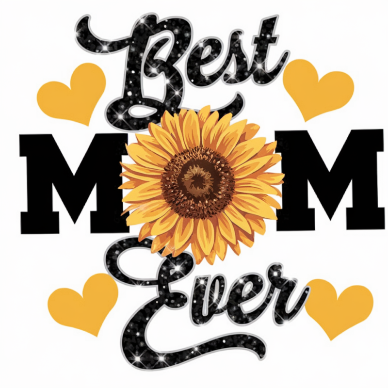 Sunflower Best Mom Ever Cotton Graphic T-Shirt