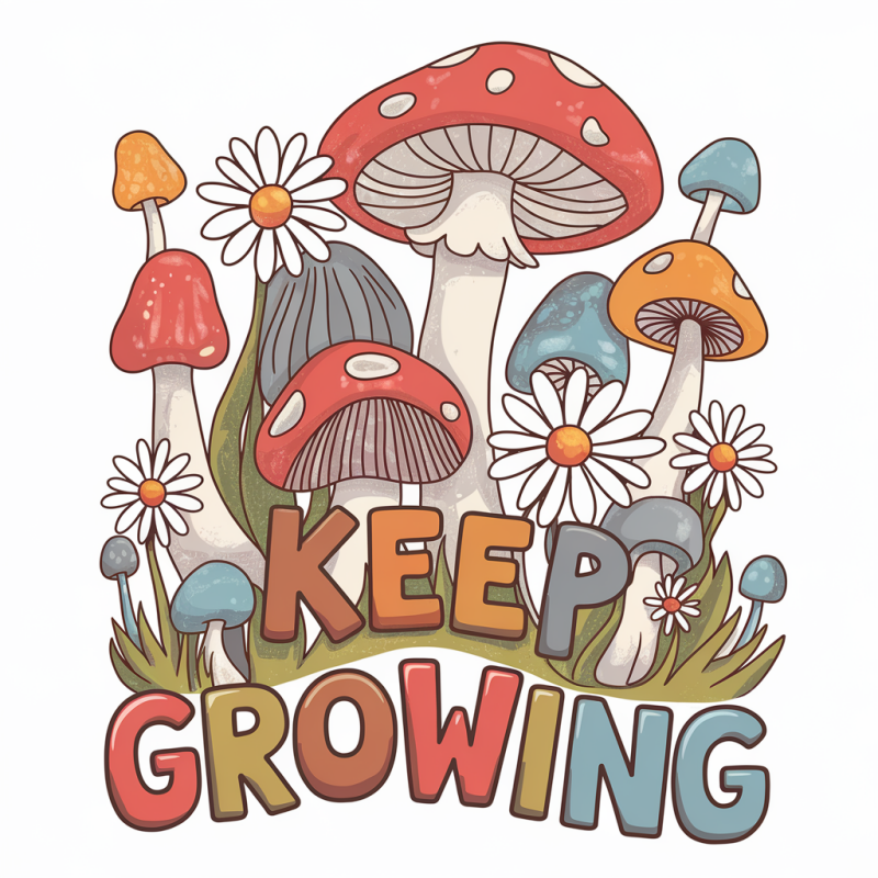 Retro Mushroom Keep Growing Cotton T-Shirt