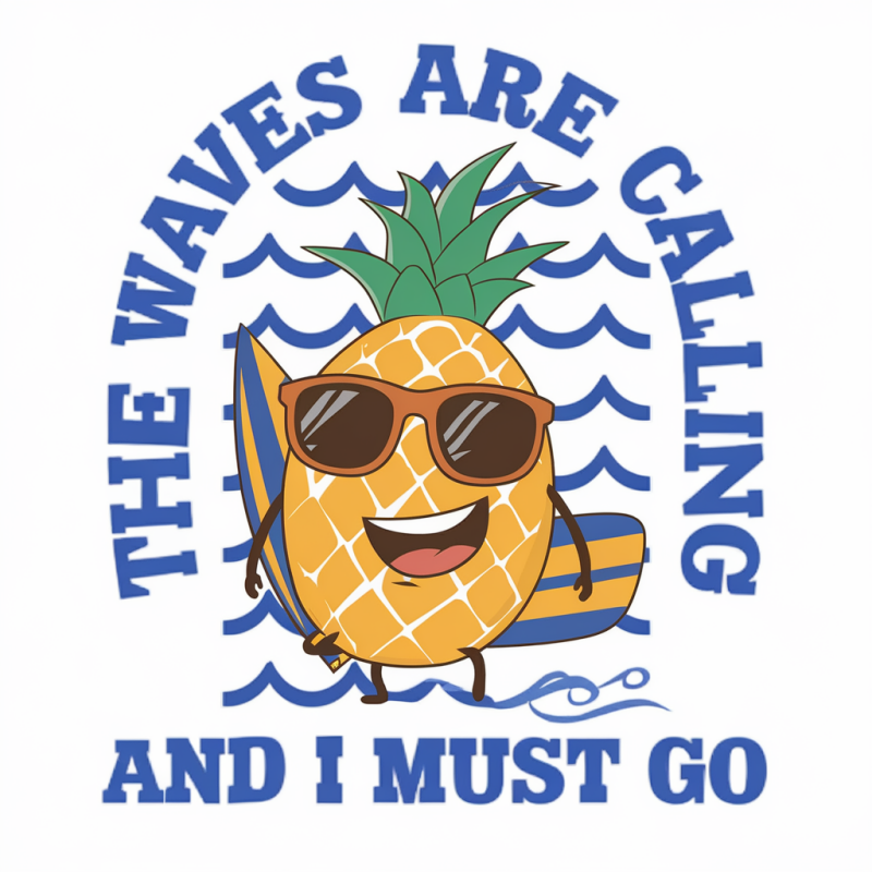 Funny Pineapple Graphic T-Shirt - The Waves Are Calling