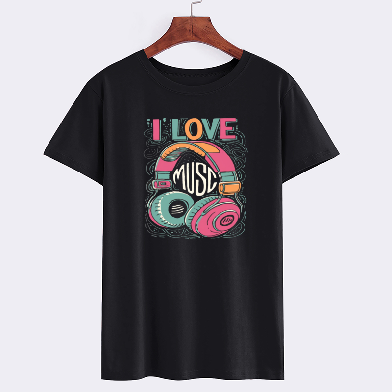I Love Music Graphic Tee - Vintage Headphone Design