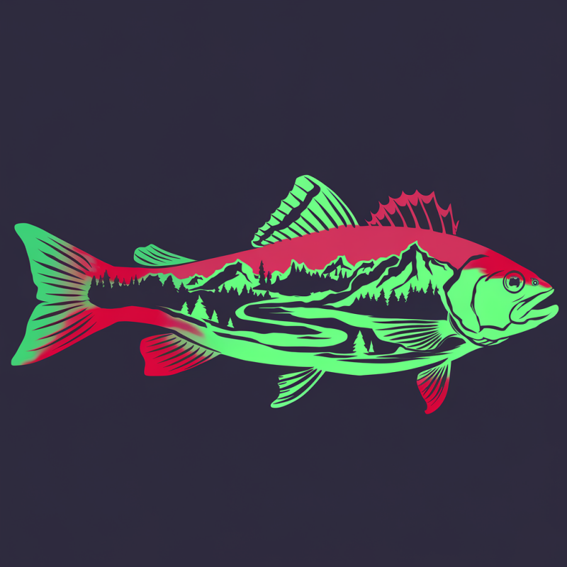 FishArt Neon Fish Graphic Black Cotton T-Shirt