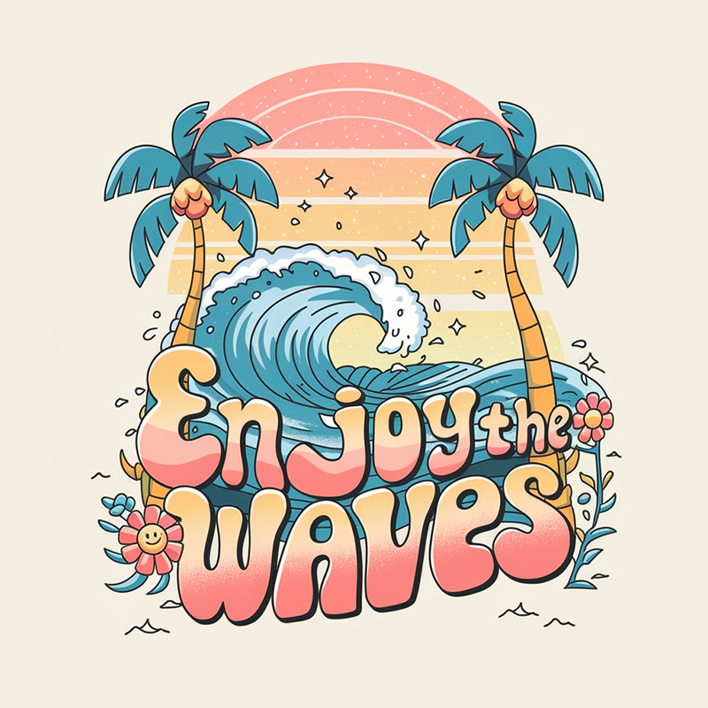Hawaiian Pattern 'Enjoy the Waves' T-Shirt