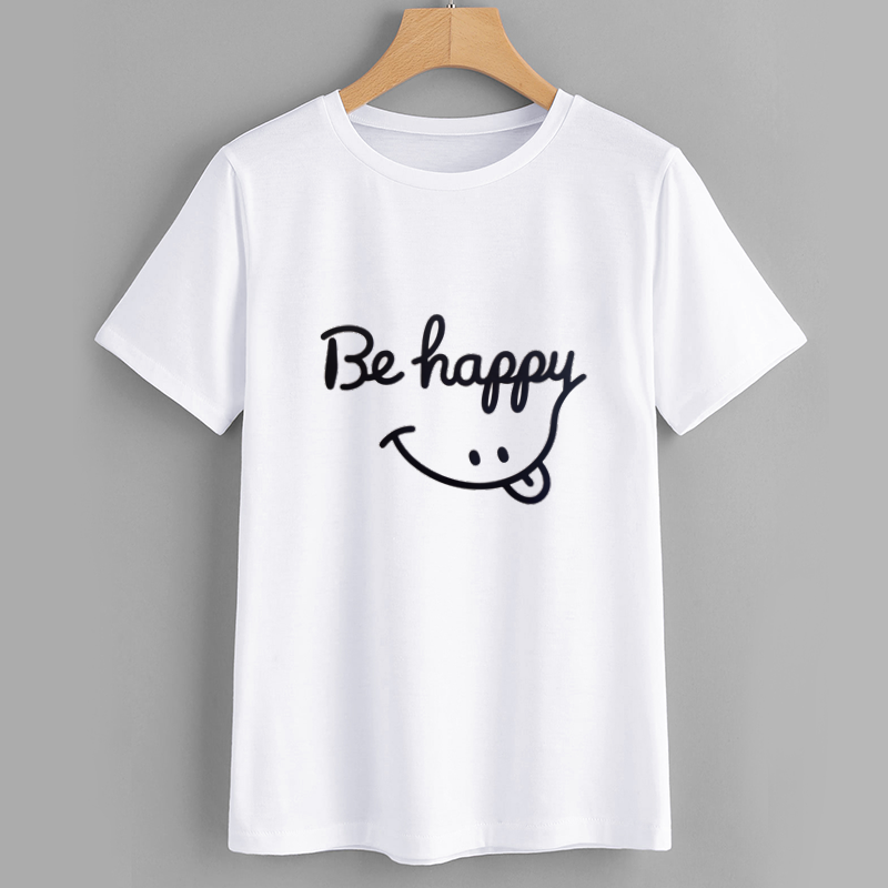 SmileBe Be Happy Graphic Cotton T-Shirt