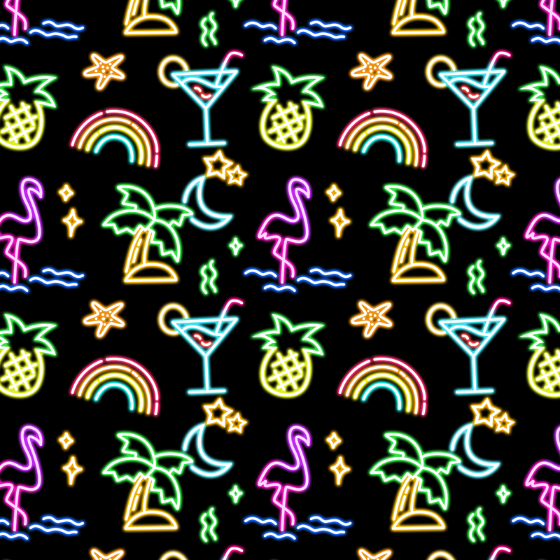Hawaiian 80s Neon Pattern Button-Down Shirt
