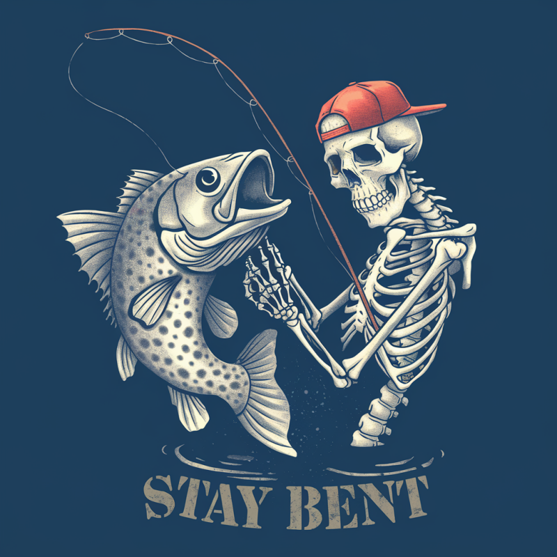 Skeleton Fishing Graphic T-Shirt