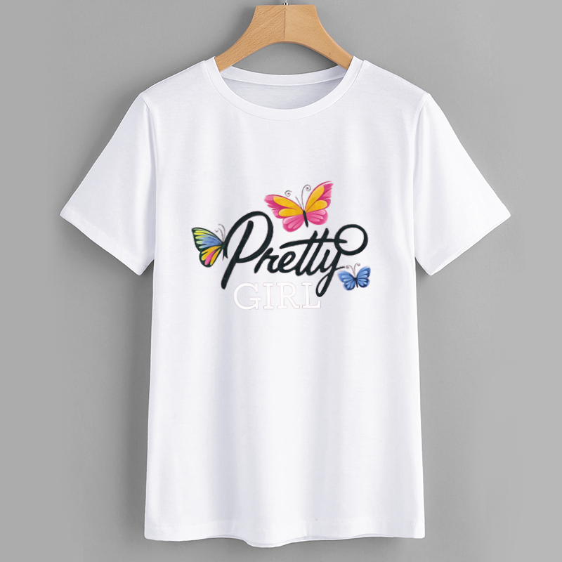 Cotton Butterfly Graphic White T-Shirt Casual