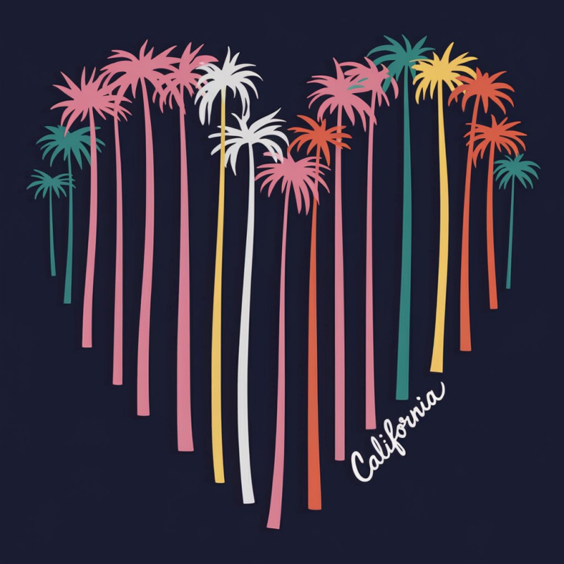 California Heart Palm Tree Graphic T-Shirt