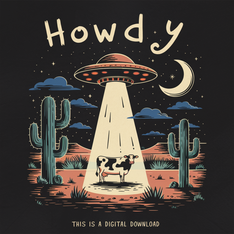 Howdy UFO Graphic T-shirt - Unique Fun Design for Casual Wear