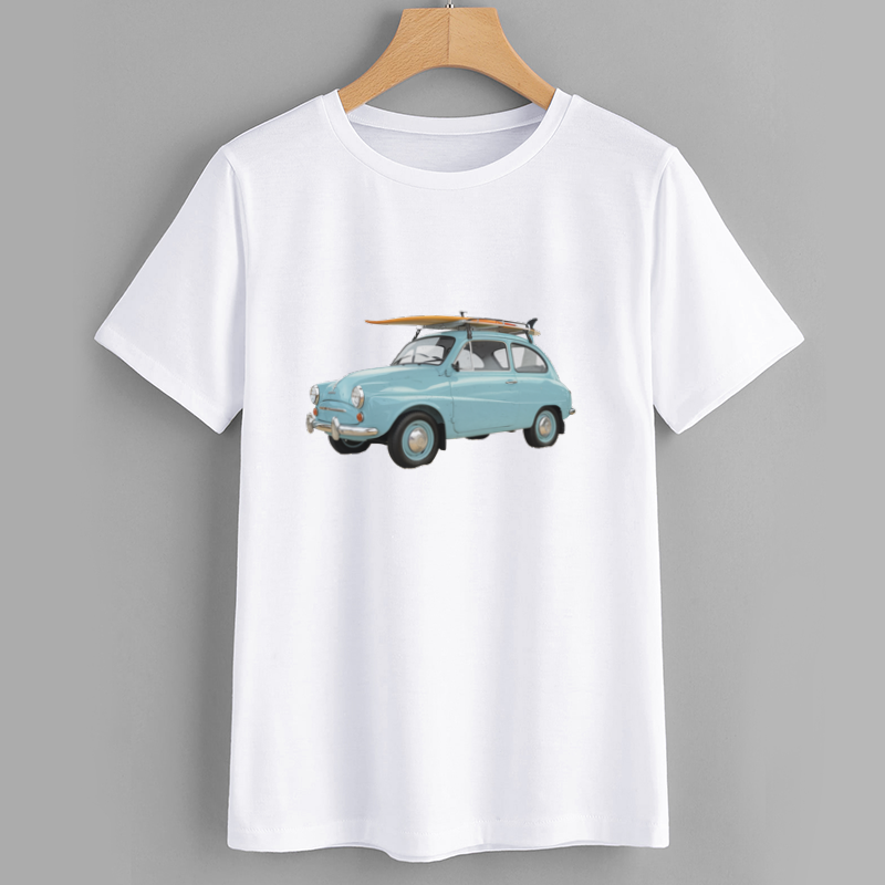 Vintage Blue Car Graphic T-Shirt for Summer