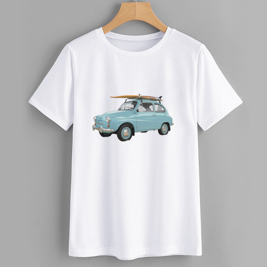Vintage Blue Car Graphic T-Shirt for Summer