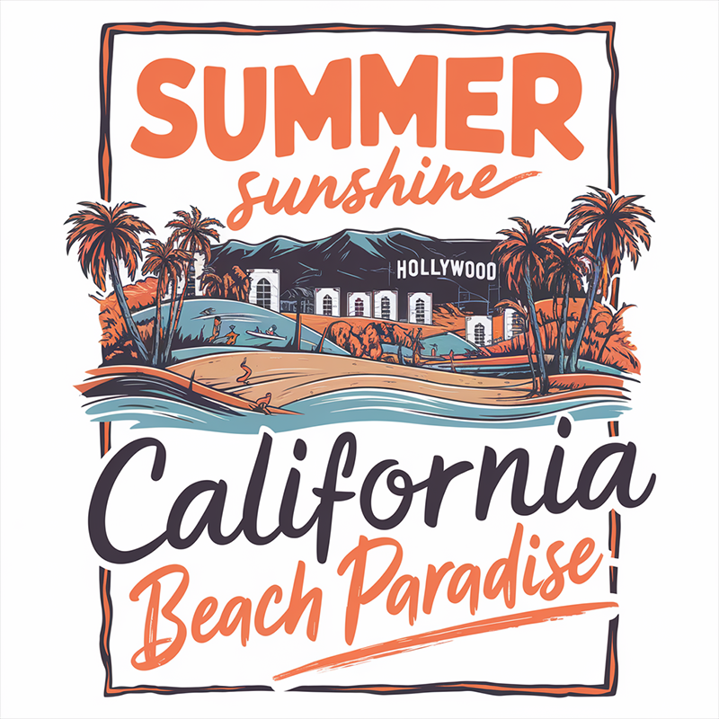 Casual Vacation Print California Summer Scenery T-Shirt