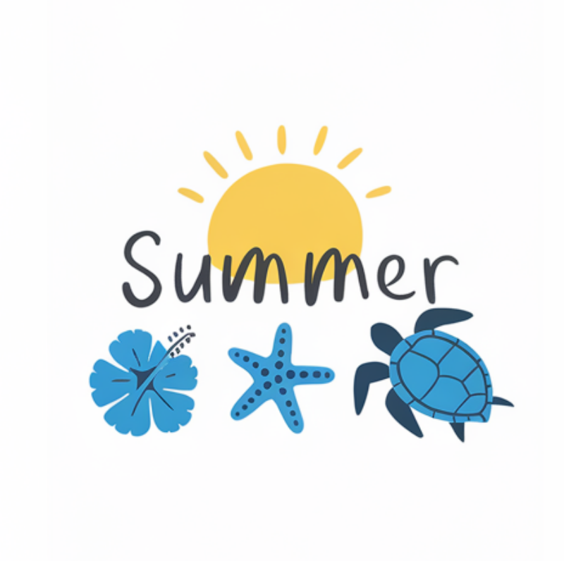 Summer Graphic T-Shirt with Turtle and Sun Design