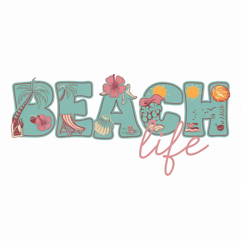 Beach Life Graphic T-Shirt with Floral Design