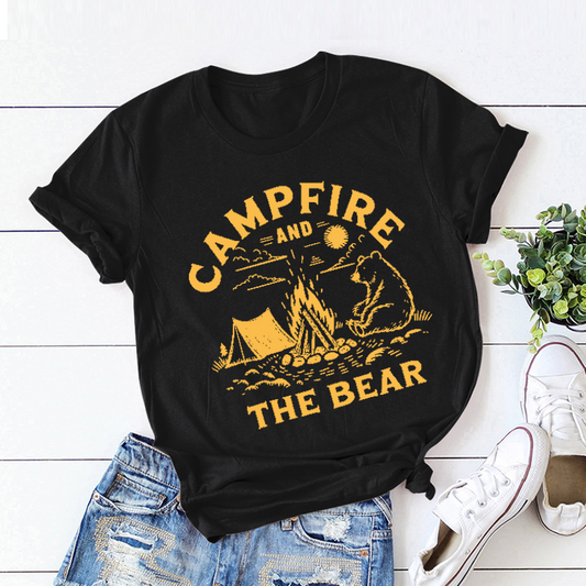 CAMPFIRE AND THE BEAR Camping Pattern Top T-shirt