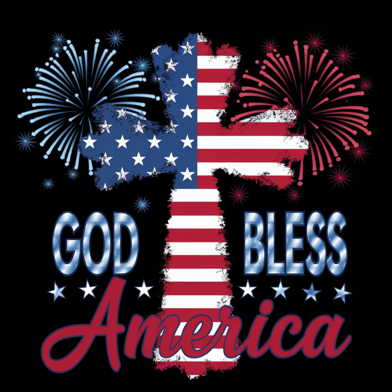 God Bless America Patriotic Cross Graphic T-Shirt