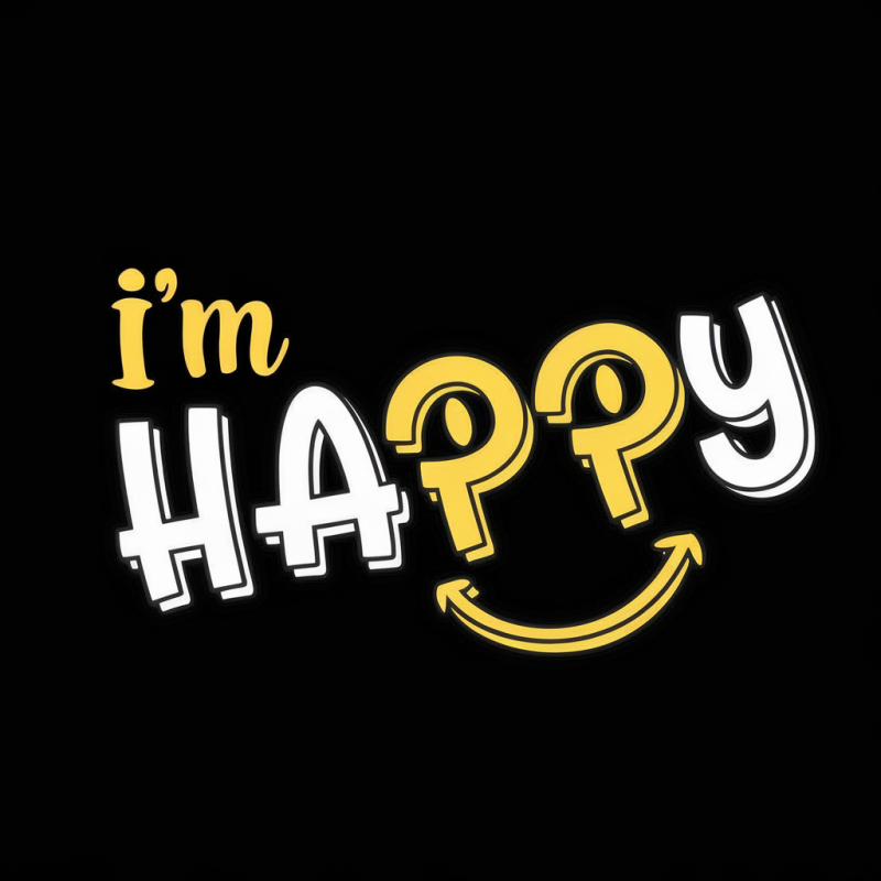 Happy Print Black Cotton T-shirt Casual