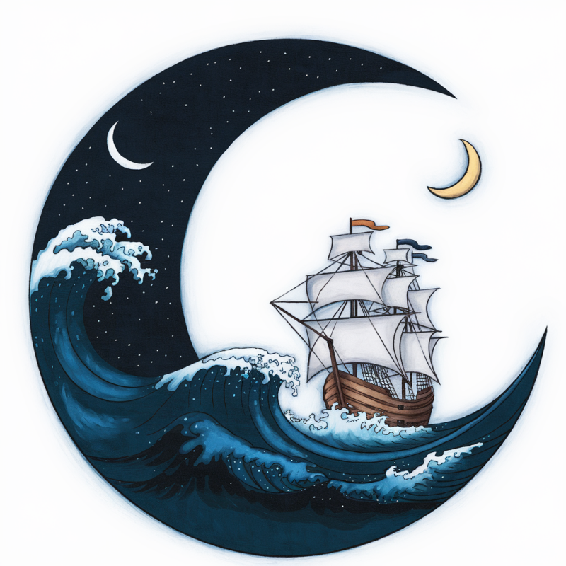 Ocean Wave and Moon Graphic T-Shirt