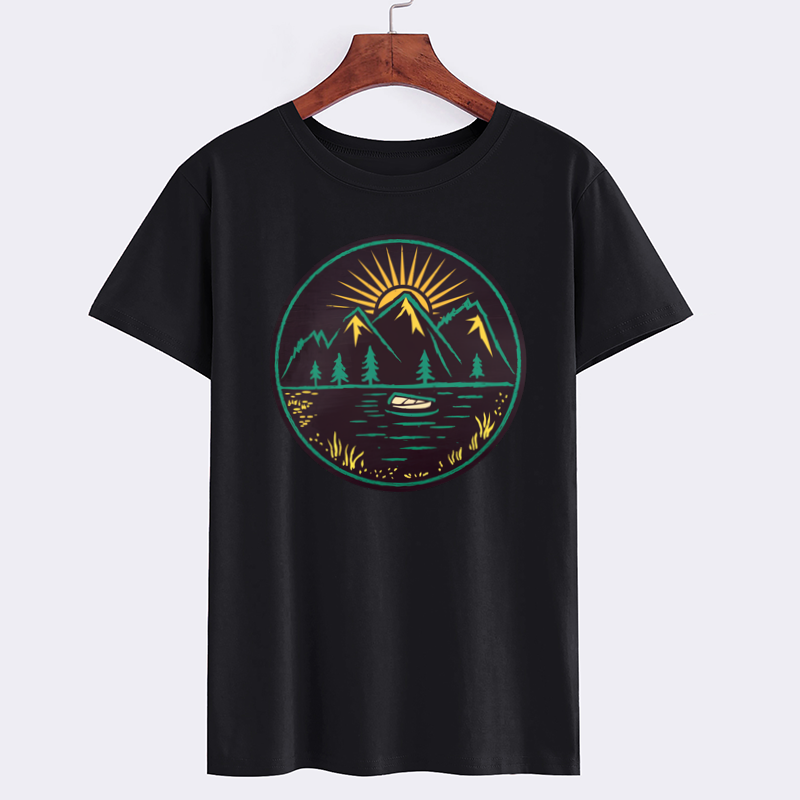 Adventure Graphic T-Shirt with Mountain and Lake Design