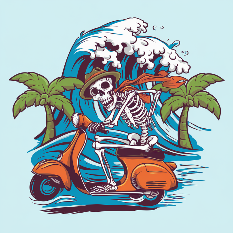 Retro Skeleton Scooter Graphic Cotton T-Shirt
