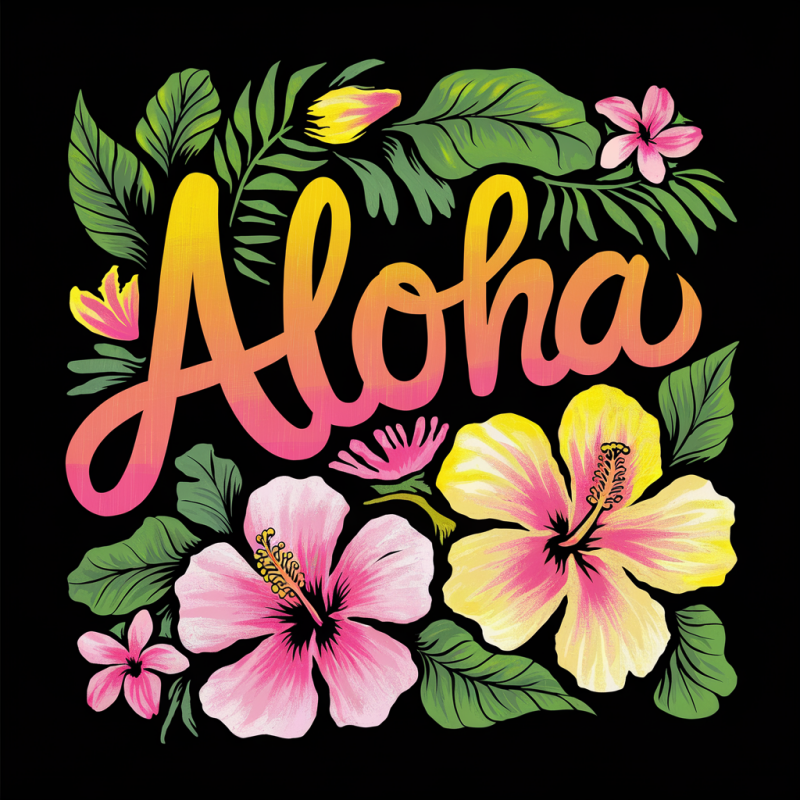 Aloha Floral Graphic T-Shirt with Hibiscus Design