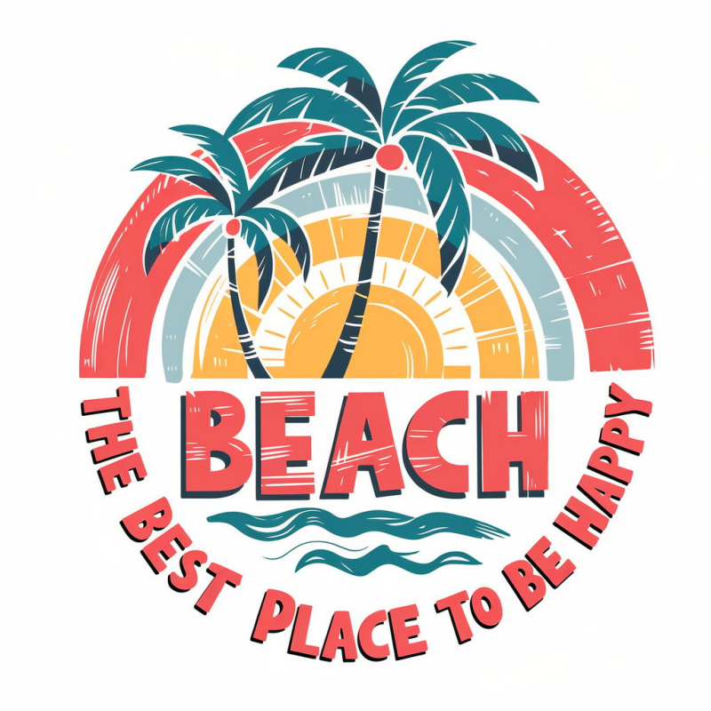 Tropical Beach Graphic T-Shirt - The Best Place to Be Happy