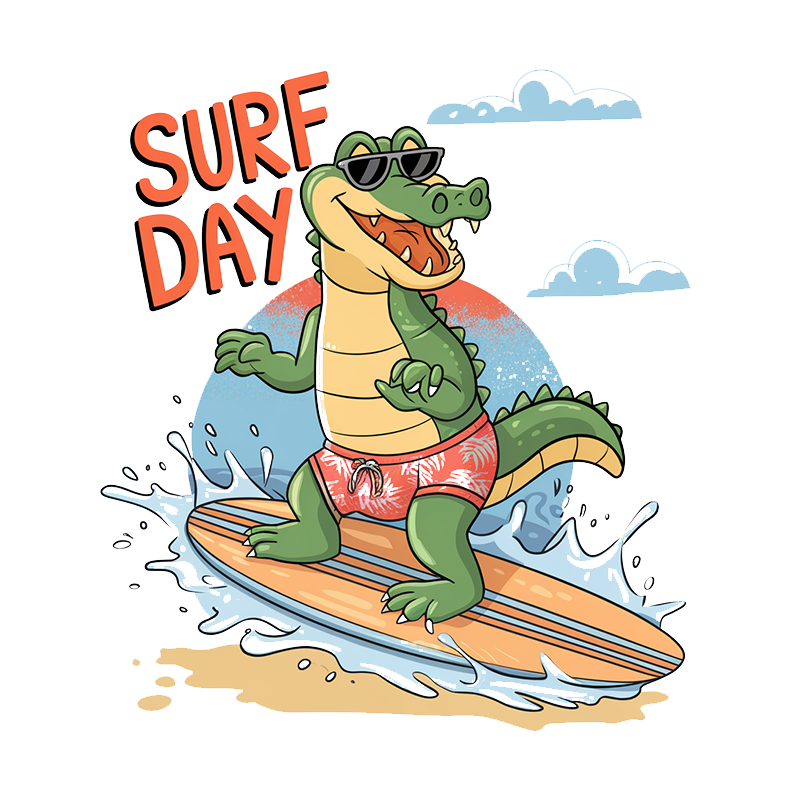 Cute Crocodile Surfing T-Shirt for Kids