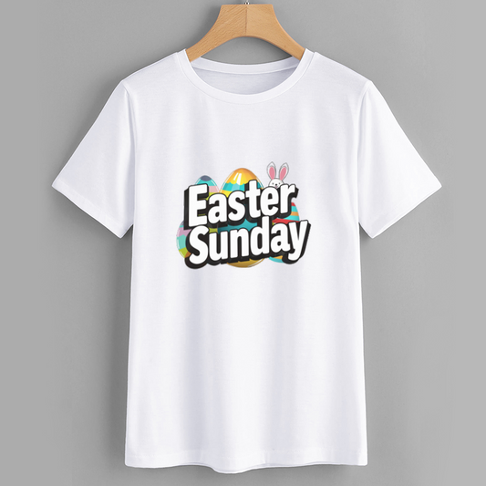 Easter Sunday Graphic Tee with Colorful Egg Design