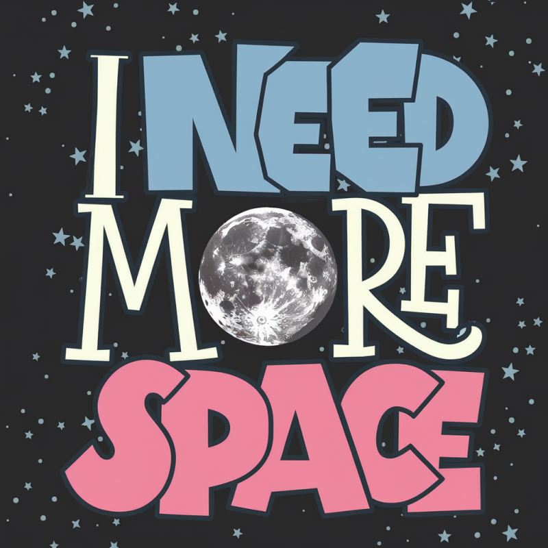 I Need More Space Graphic T-Shirt - Moon Design - Casual Wear