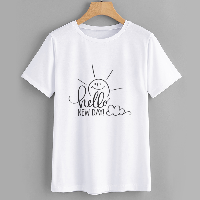 Sunshine Hello New Day Cotton Graphic T-Shirt