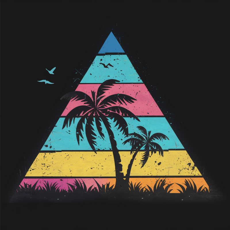 Retro Palm Triangle Black Cotton T-Shirt