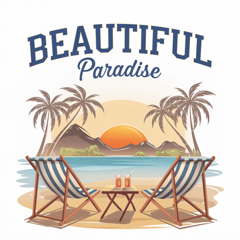 Cotton Beach-Themed Casual White T-Shirt