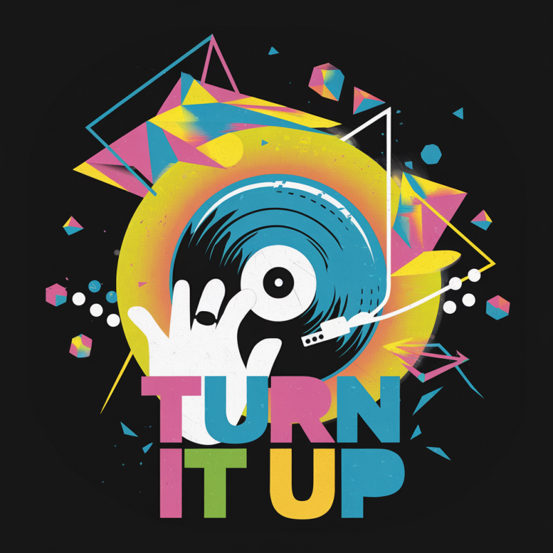 Turn It Up Graphic T-Shirt with Vinyl Record Design